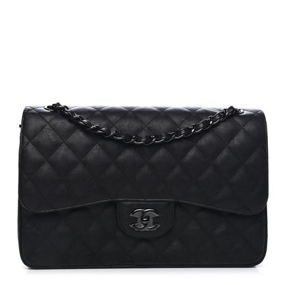 Chanel Crumpled Calfskin Quilted Jumbo Double Flap So Black 1 of 9