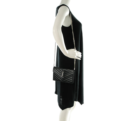Saint Laurent Grain De Poudre Matelasse Chevron Monogram Envelope Chain Wallet Black 2 of 8