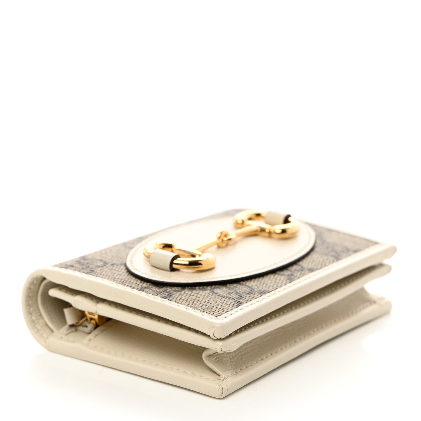 GG Supreme Monogram Azalea Calfskin Horsebit 1955 Card Case Wallet Beige Ebony Mystic White
