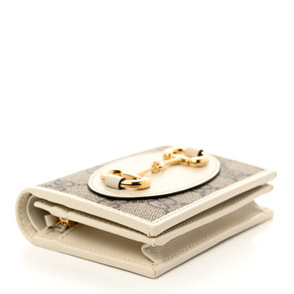 Gucci GG Supreme Monogram Azalea Calfskin Horsebit 1955 Card Case Wallet Beige Ebony Mystic White 4 of 8