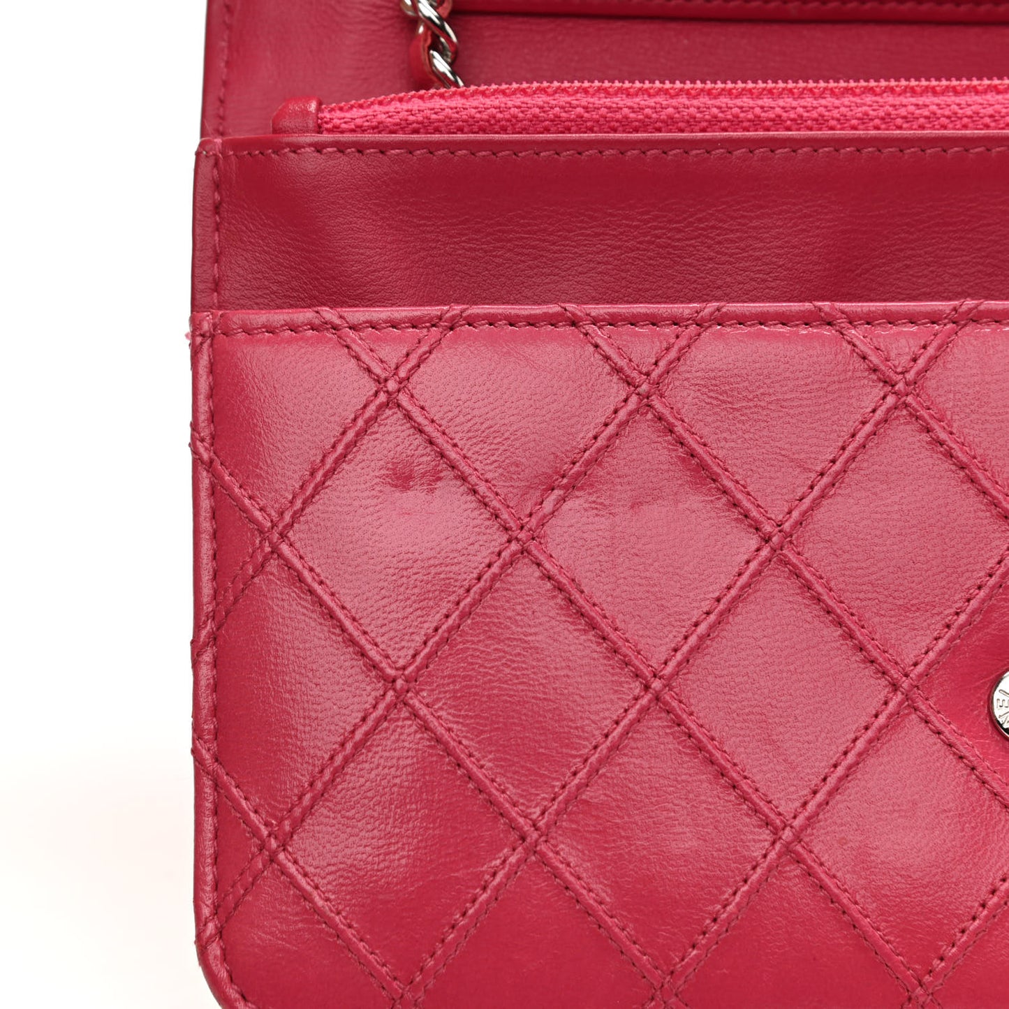 Lambskin Diamond Stitched Wallet On Chain WOC Pink