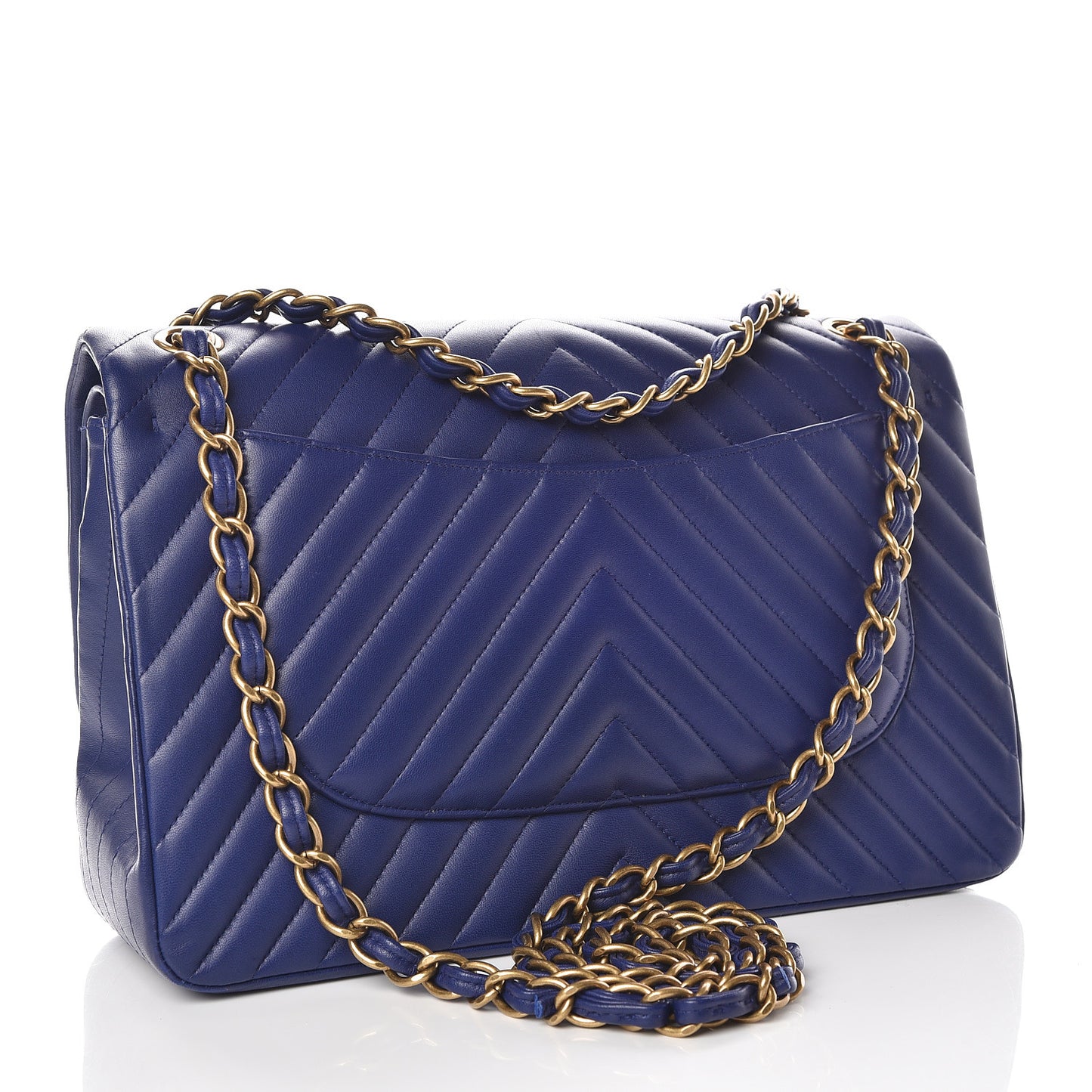Lambskin Chevron Quilted Jumbo Double Flap Blue