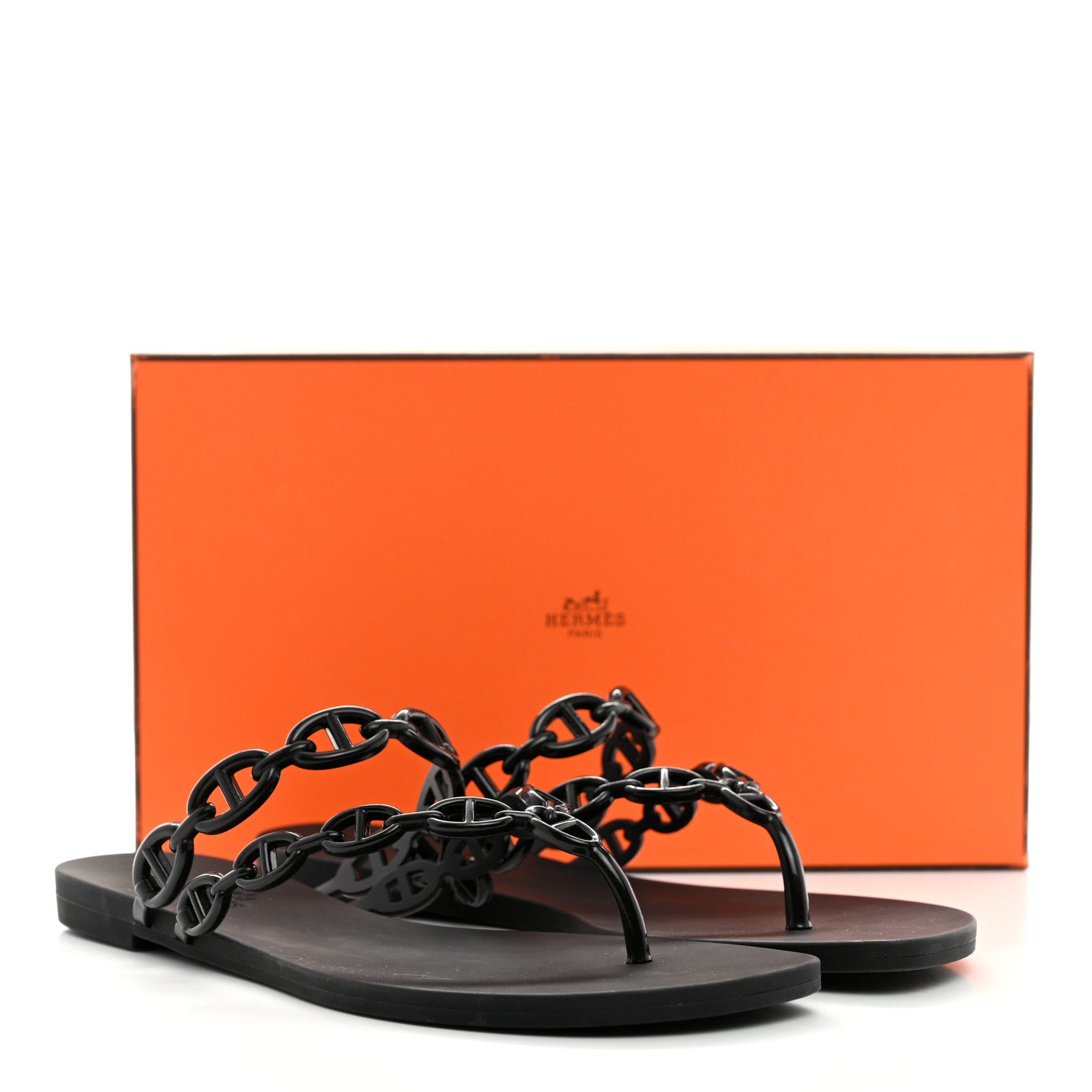 Hermes Rubber Chaine d'Ancre Island Sandals 38 Black 8 of 8