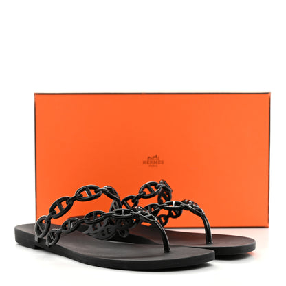 Hermes Rubber Chaine d'Ancre Island Sandals 38 Black 8 of 8