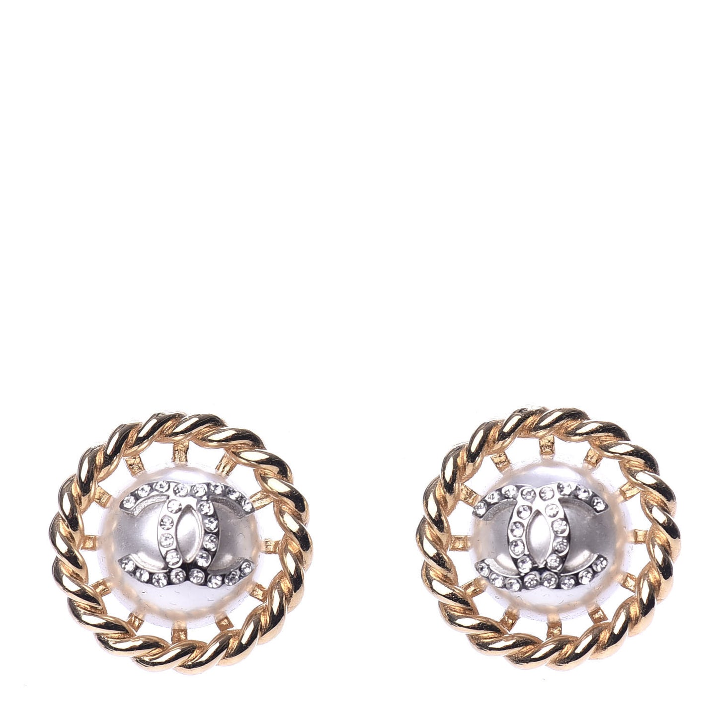 Pearl Crystal CC-Casino Round Earrings Gold