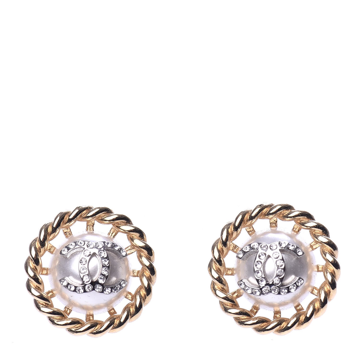 Chanel Pearl Crystal CC-Casino Round Earrings Gold 1 of 5