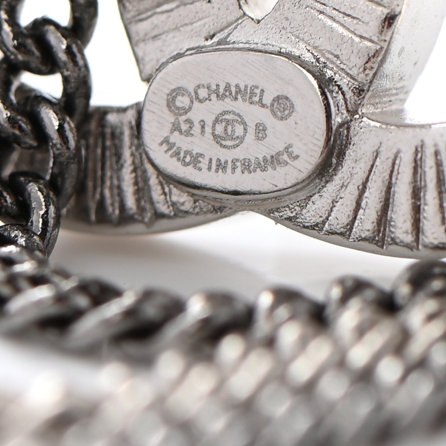 Crystal Chain CC Earrings Silver