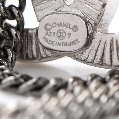 Chanel Crystal Chain CC Earrings Silver 4 of 4