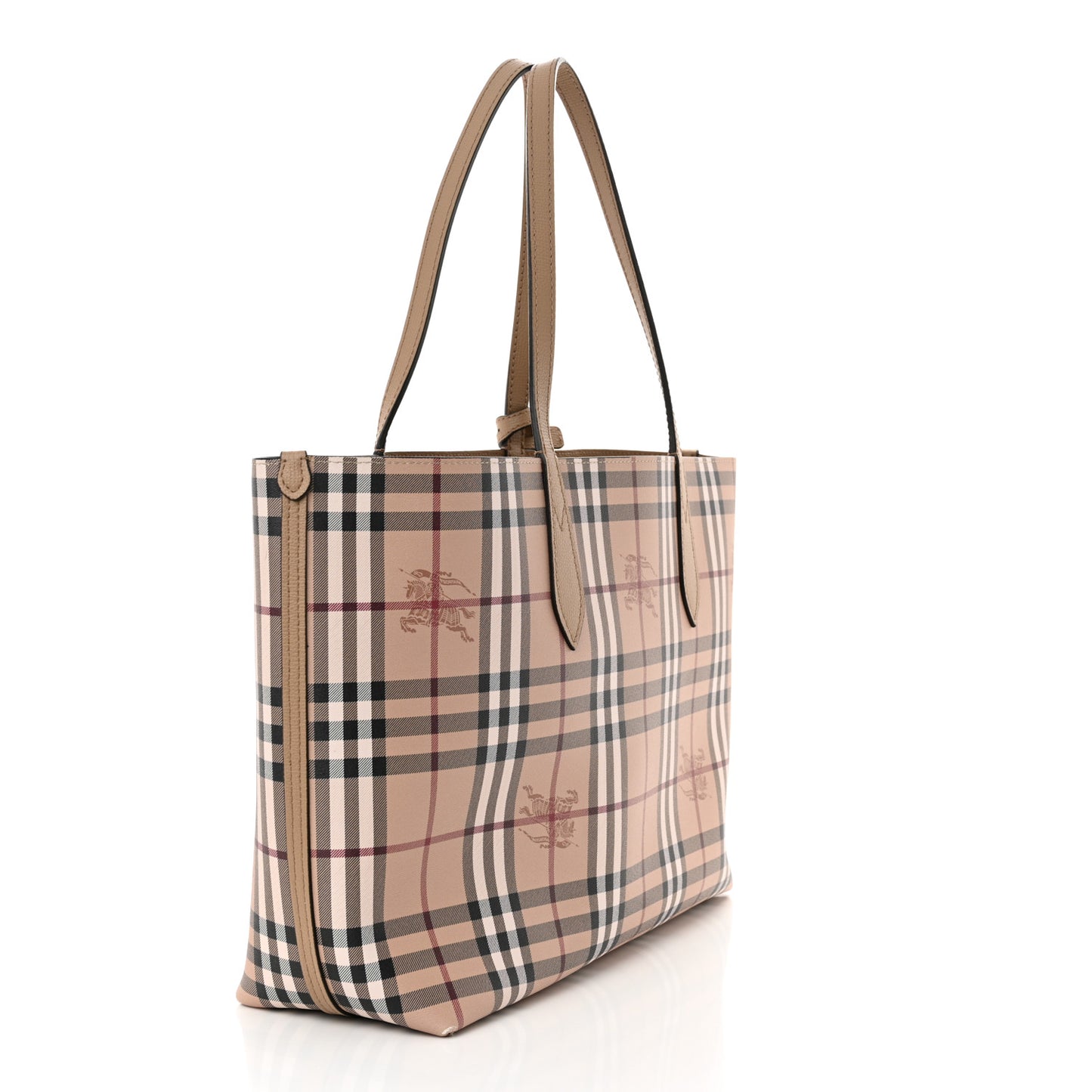 Grainy Calfskin Haymarket Check Medium Reversible Tote Camel