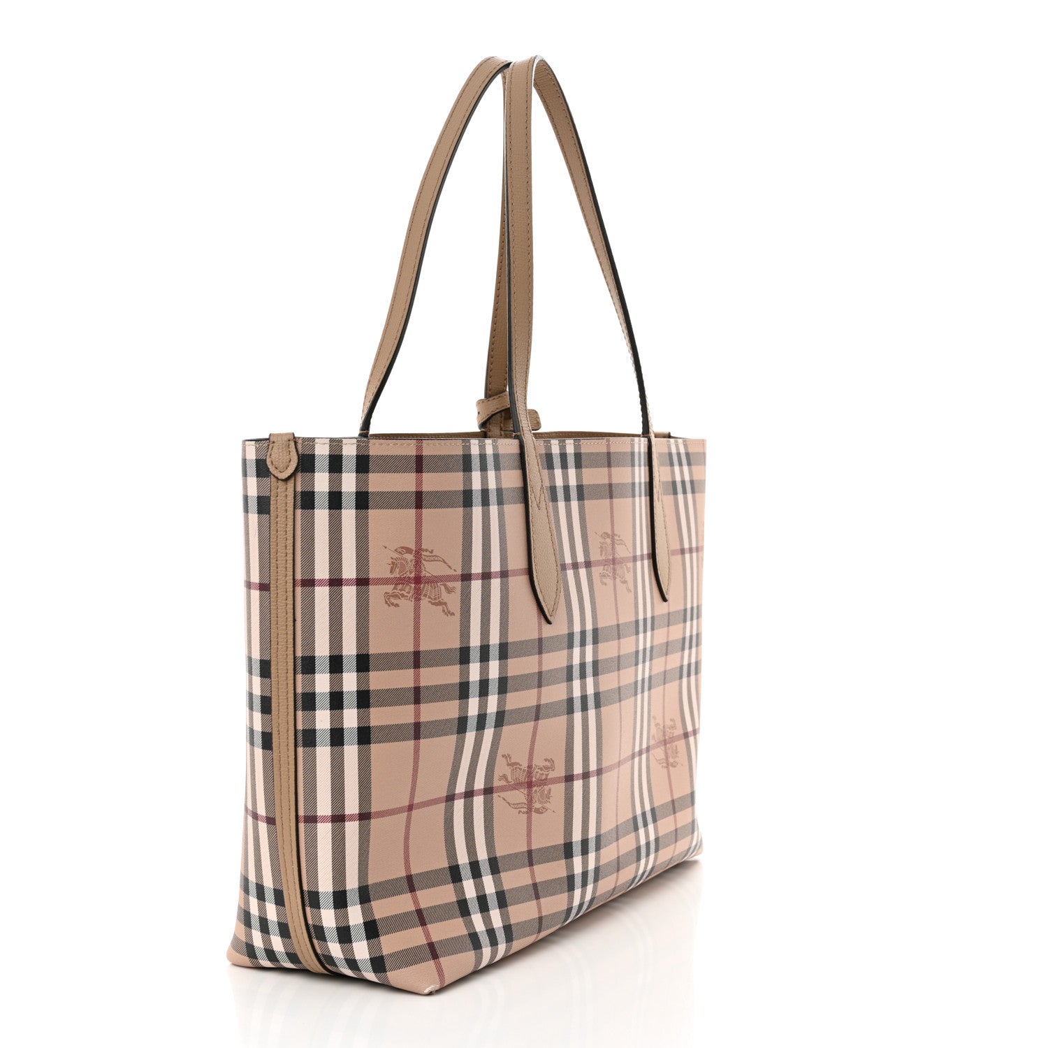 Burberry Grainy Calfskin Haymarket Check Medium Reversible Tote Camel 5 of 20