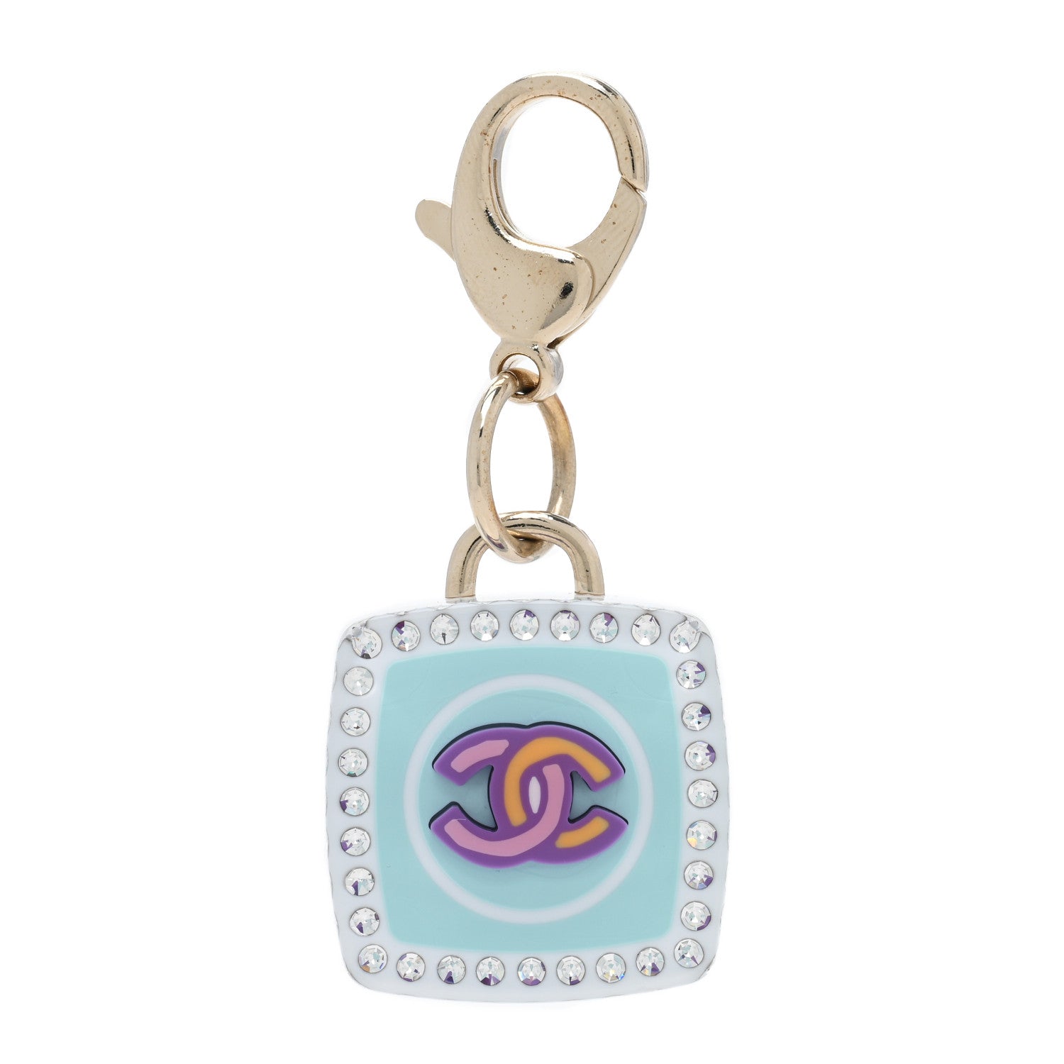 Chanel Metal Resin Crystal CC Key Ring Bag Charm Gold Multicolor 1 of 3
