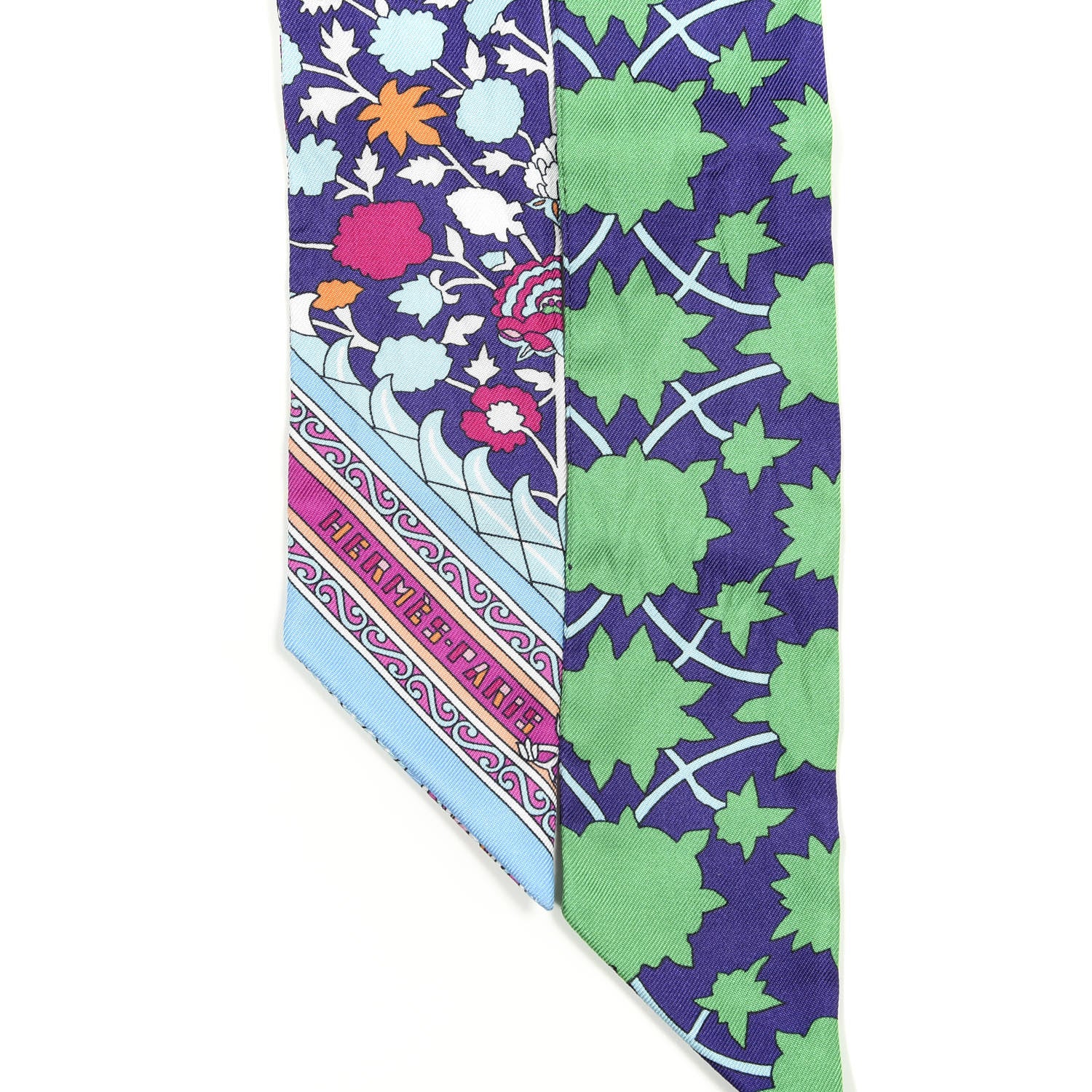 Hermes Silk Tapis Persans Twilly Vert Bleu Fuchsia 3 of 4