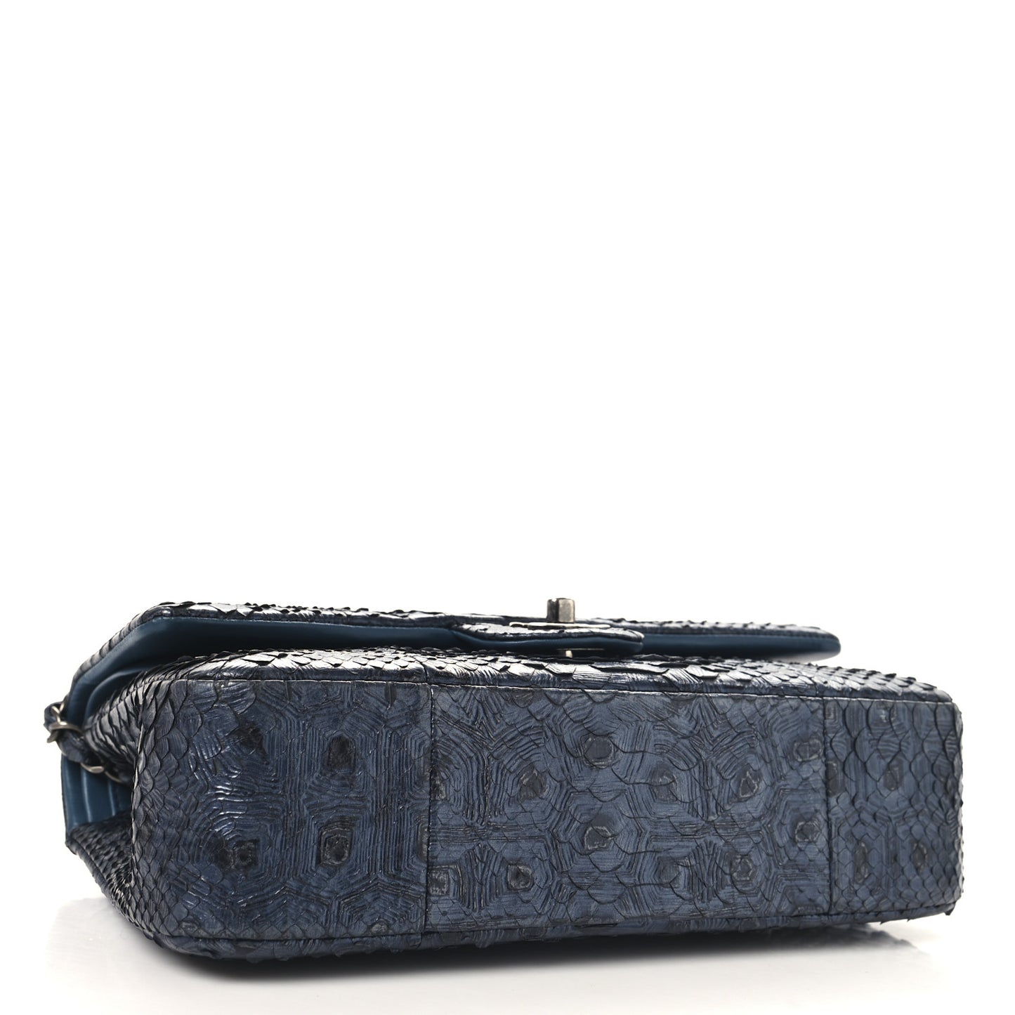 Metallic Snakeskin Medium Double Flap Blue