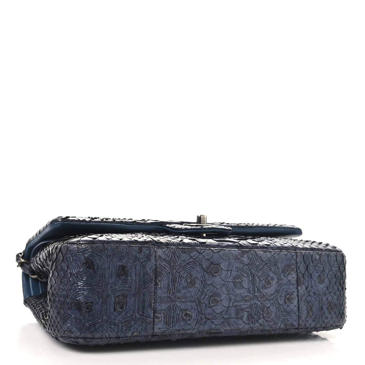 Chanel Metallic Snakeskin Medium Double Flap Blue 4 of 10