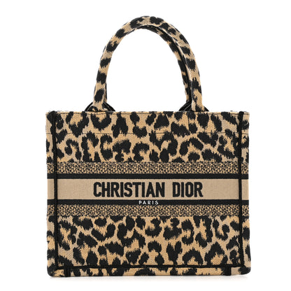 Christian Dior Canvas Mizza Embroidered Small Leopard Book Tote Beige 1 of 10
