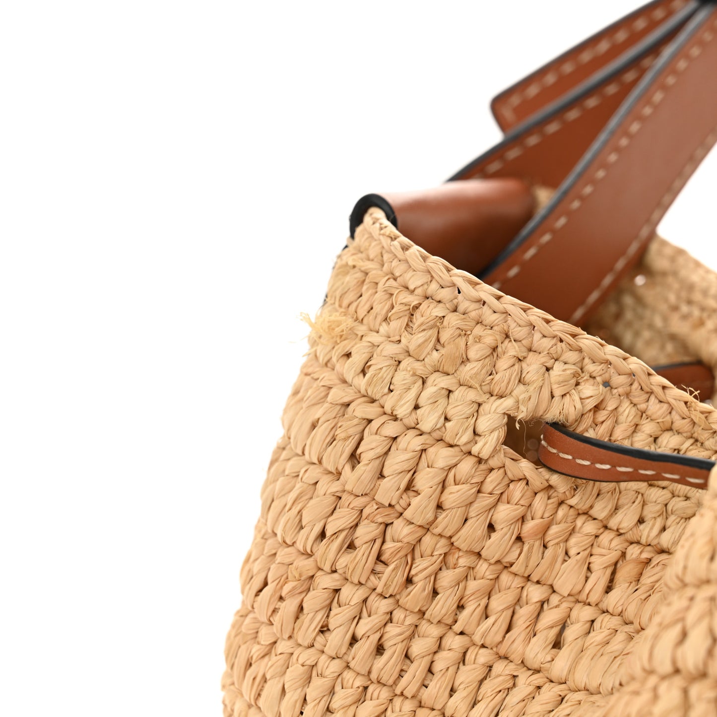 Raffia Calfskin Balloon Ruffles Bucket Bag Natural Tan