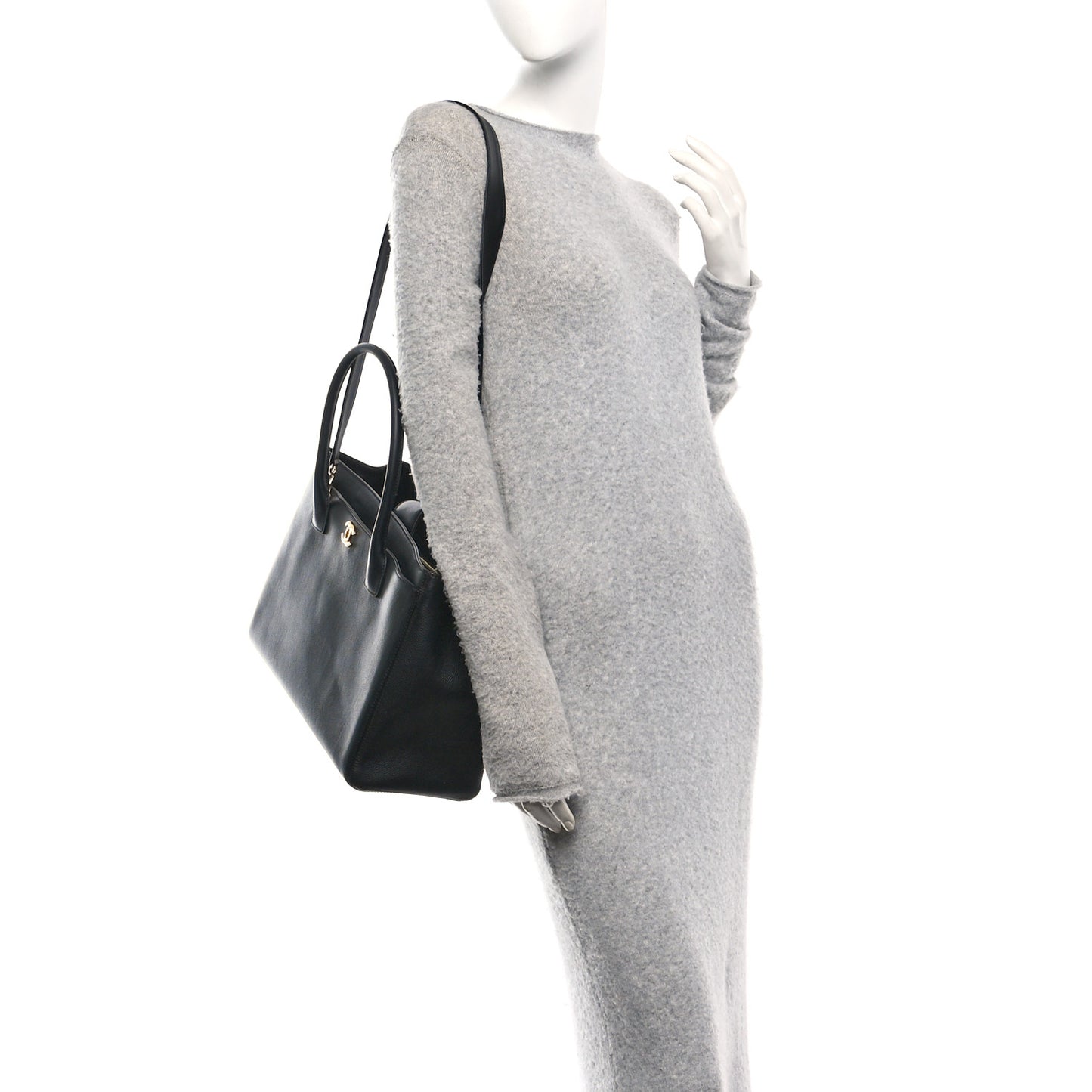 Calfskin Cerf Executive Shopper Tote Black