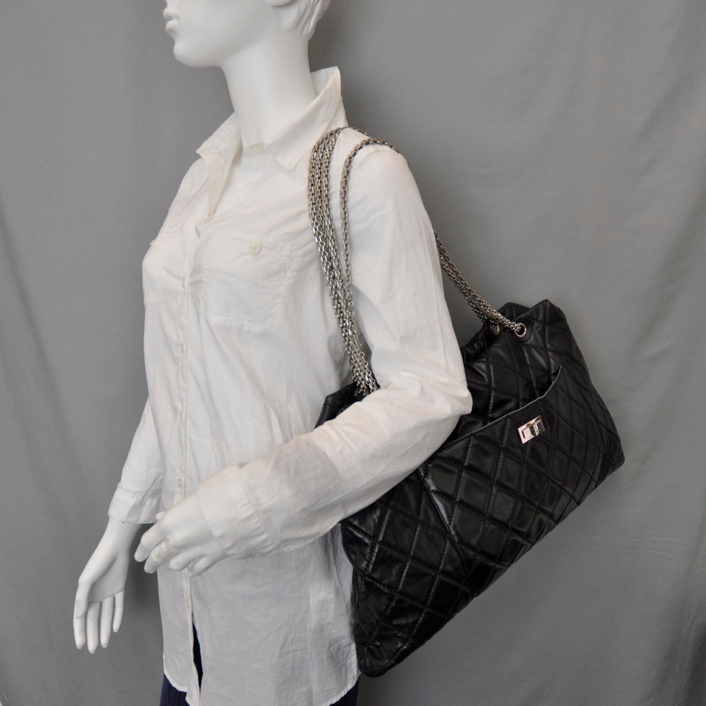 Leather Quilted Surpique Carryall Black