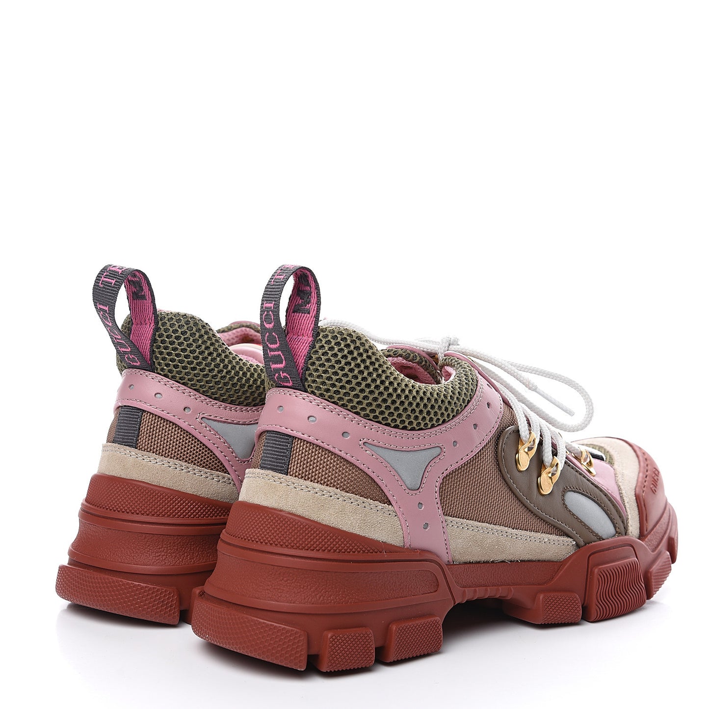 X SEGA Mesh Canvas Calfskin Womens Flashtrek Sneakers 38.5 Military Oatmeal Carmine Rose Ardesia