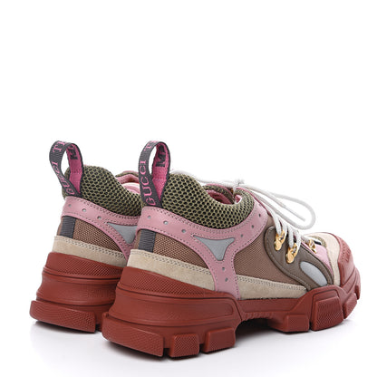 Gucci X SEGA Mesh Canvas Calfskin Womens Flashtrek Sneakers 38.5 Military Oatmeal Carmine Rose Ardesia 4 of 6