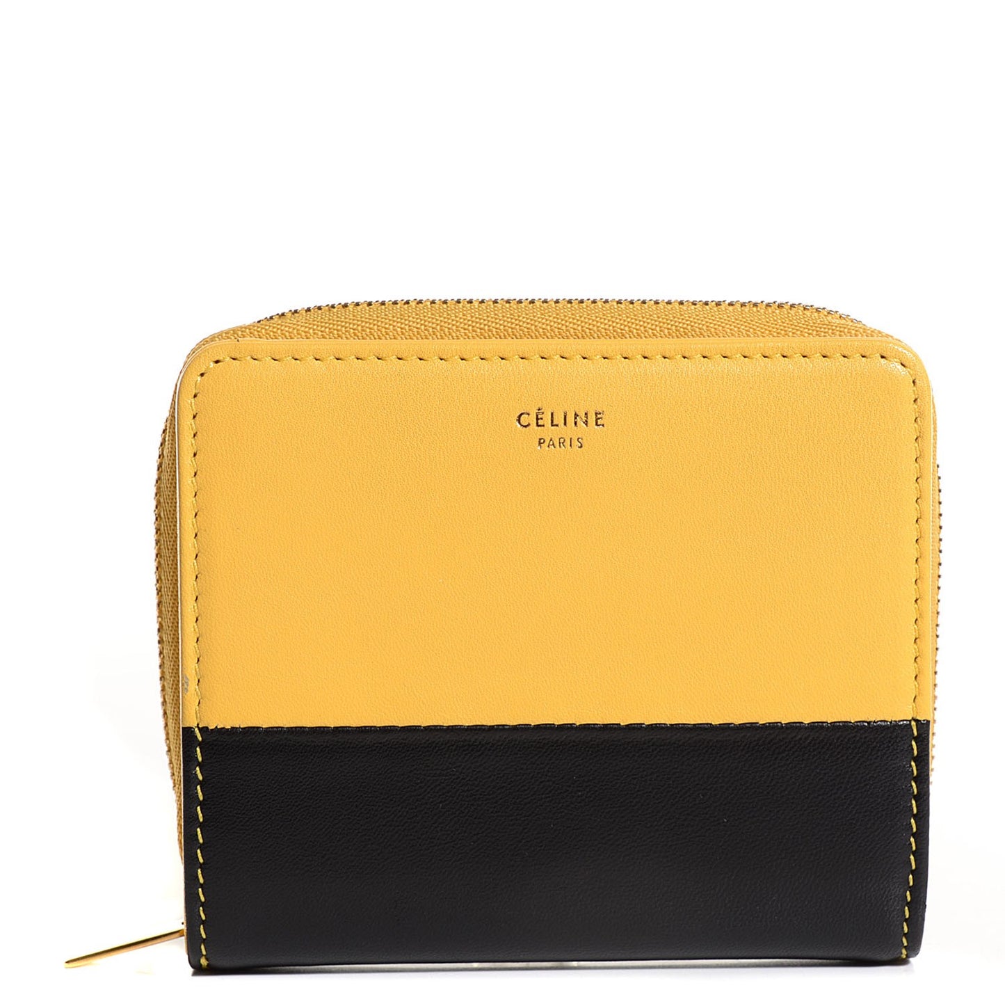 Lambskin Zip Around Compact Wallet Sun Yellow Black