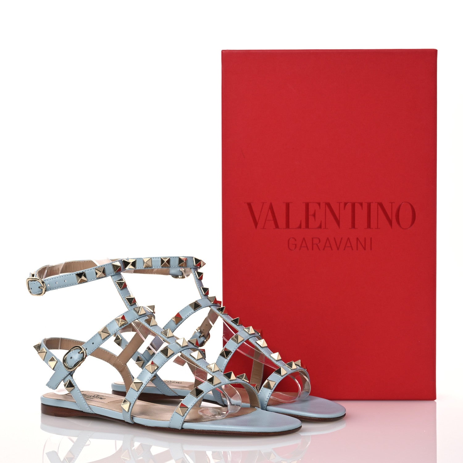 Valentino Garavani Calfskin Rockstud Gladiator Flat Sandals 36 Angel 11 of 11