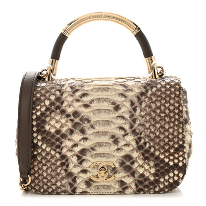 Chanel Snakeskin Metal Top Handle Carry Chic Flap 1 of 15