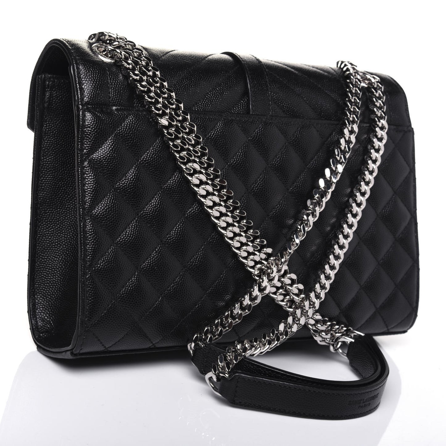Grain De Poudre Textured Mixed Matelasse Triquilt Medium Monogram Satchel Black