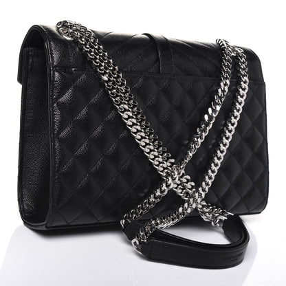 Saint Laurent Grain De Poudre Textured Mixed Matelasse Triquilt Medium Monogram Satchel Black 3 of 16