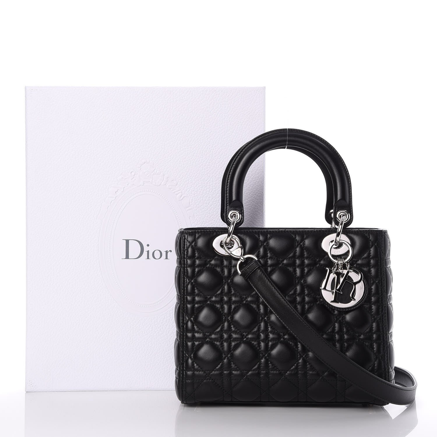 Christian Dior Lambskin Cannage Medium Lady Dior Black 8 of 8