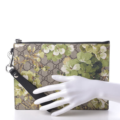 Gucci GG Supreme Monogram Blooms Small Zip Wristlet Pouch Beige New Military Black 2 of 8
