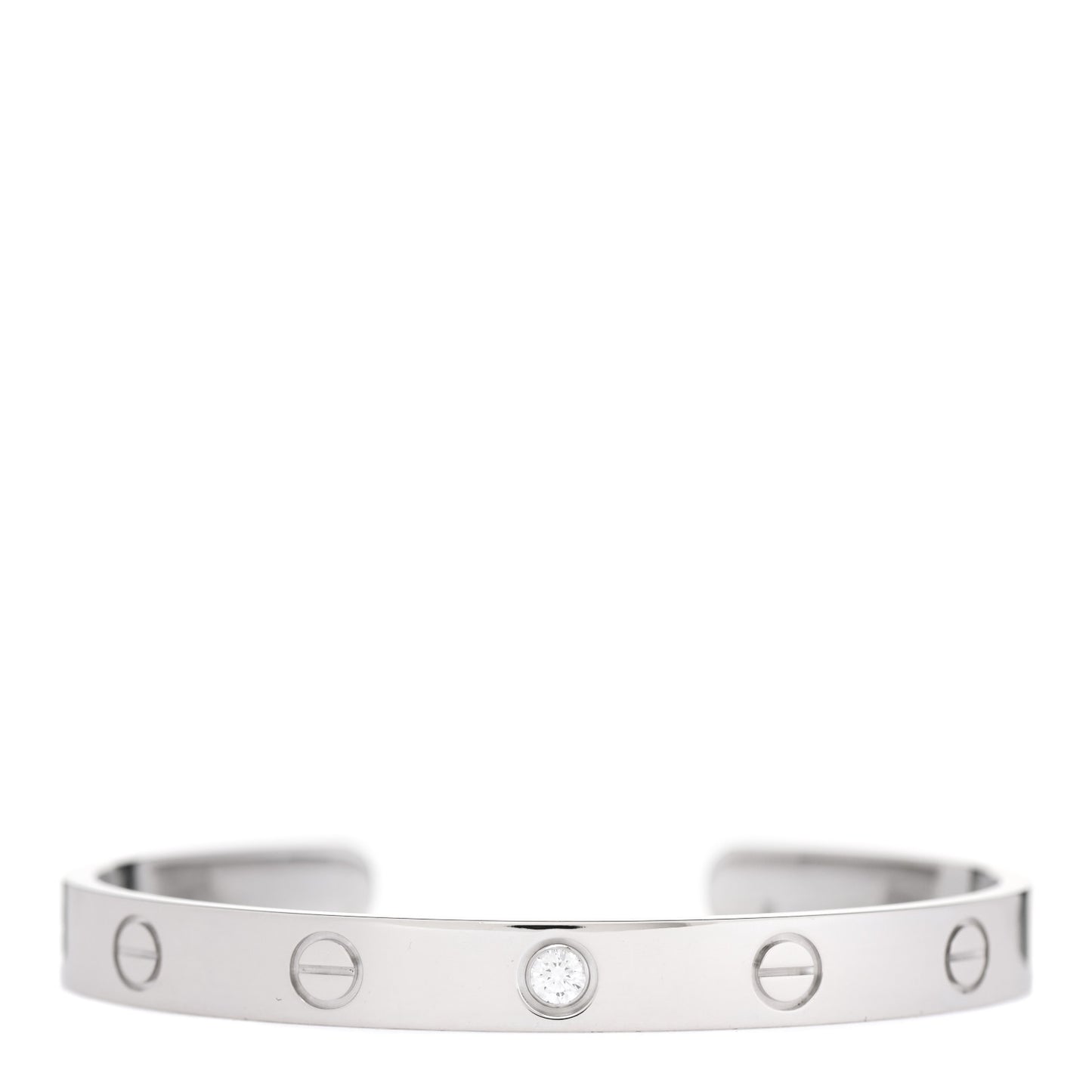 18K White Gold 1 Diamond LOVE Cuff Bracelet 16
