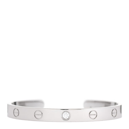 Cartier 18K White Gold 1 Diamond LOVE Cuff Bracelet 16 1 of 5