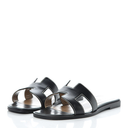 Hermes Box Calfskin Oran Sandals 35 Black 3 of 12