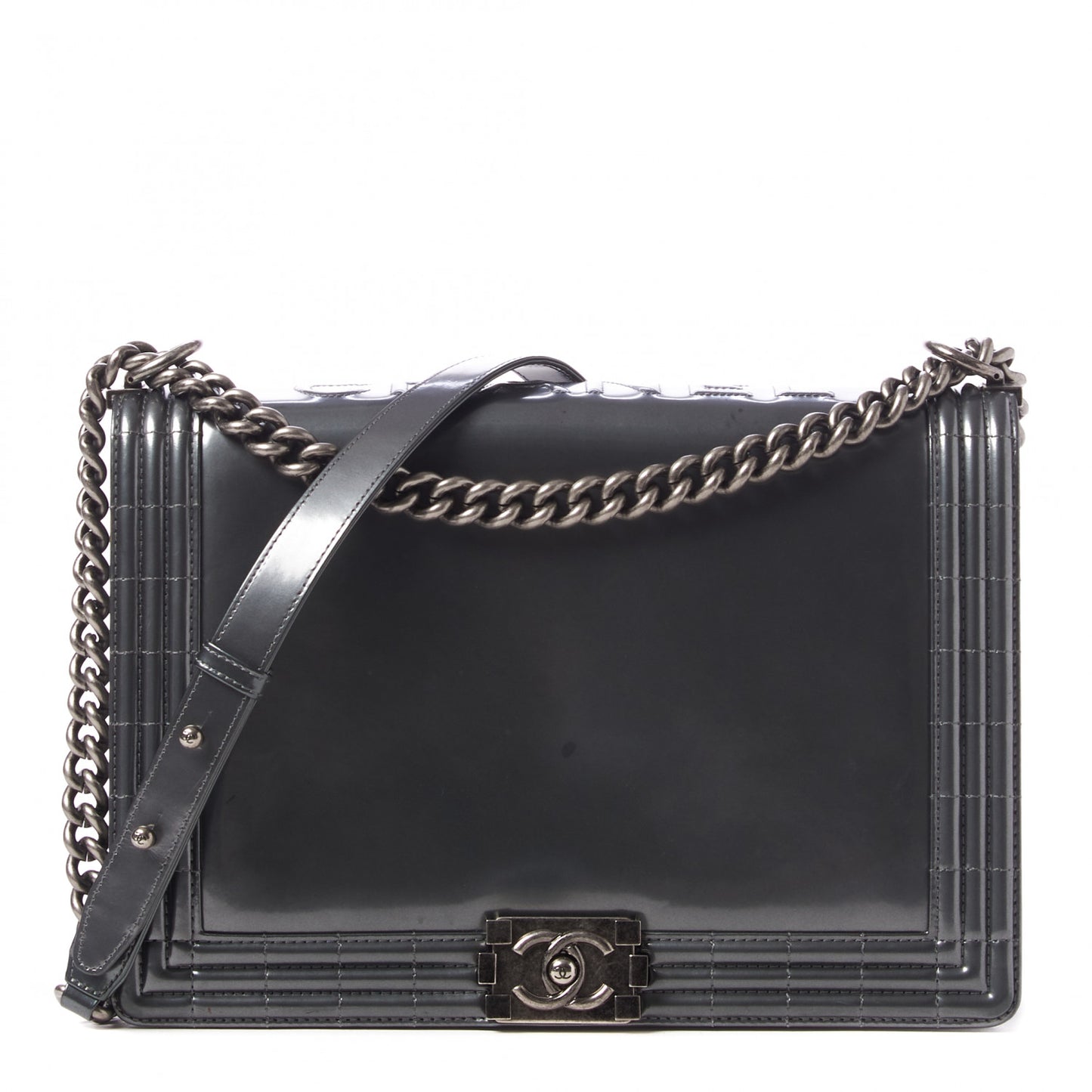 Glazed Calfskin Large Boy Flap Grey