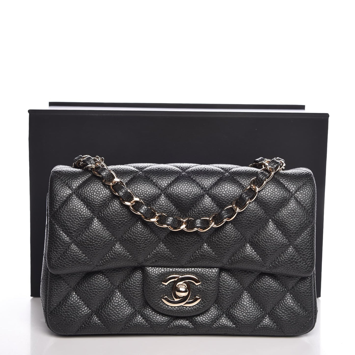 Caviar Quilted Mini Rectangular Flap Dark Charcoal