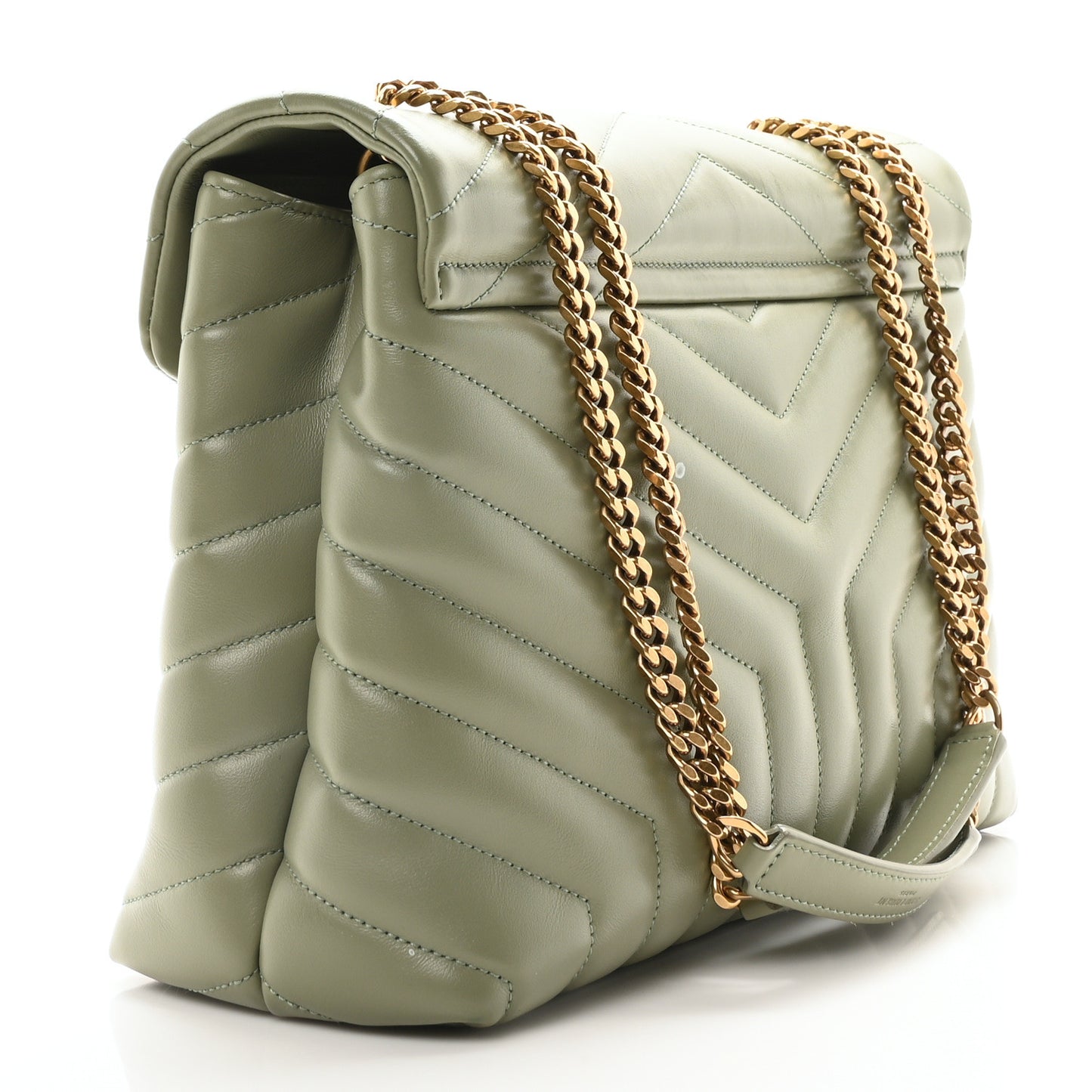 Calfskin Y Quilted Monogram Medium Loulou Chain Satchel Light Sage