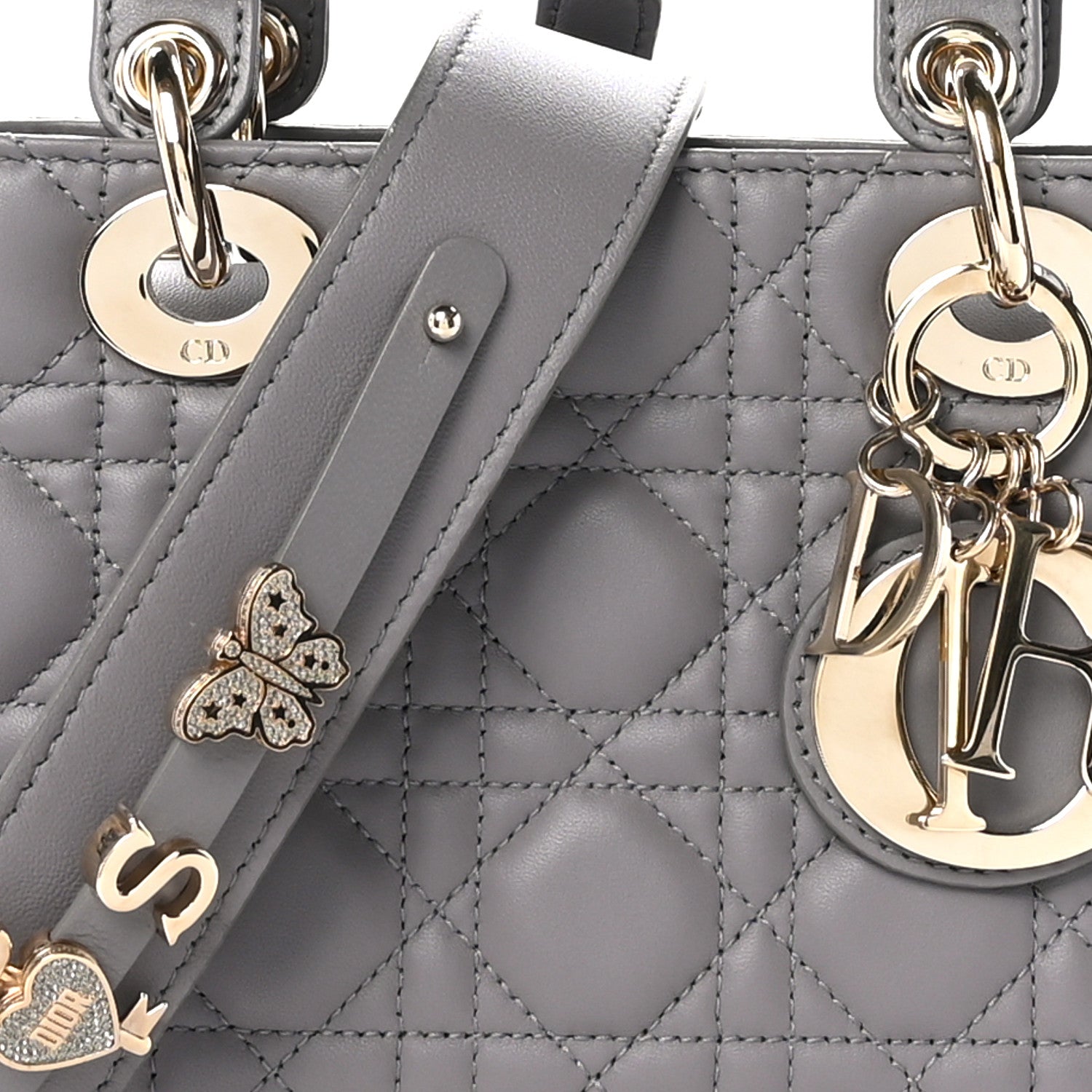 Christian Dior Lambskin Cannage Small My ABCDior Lady Dior Grey 8 of 11