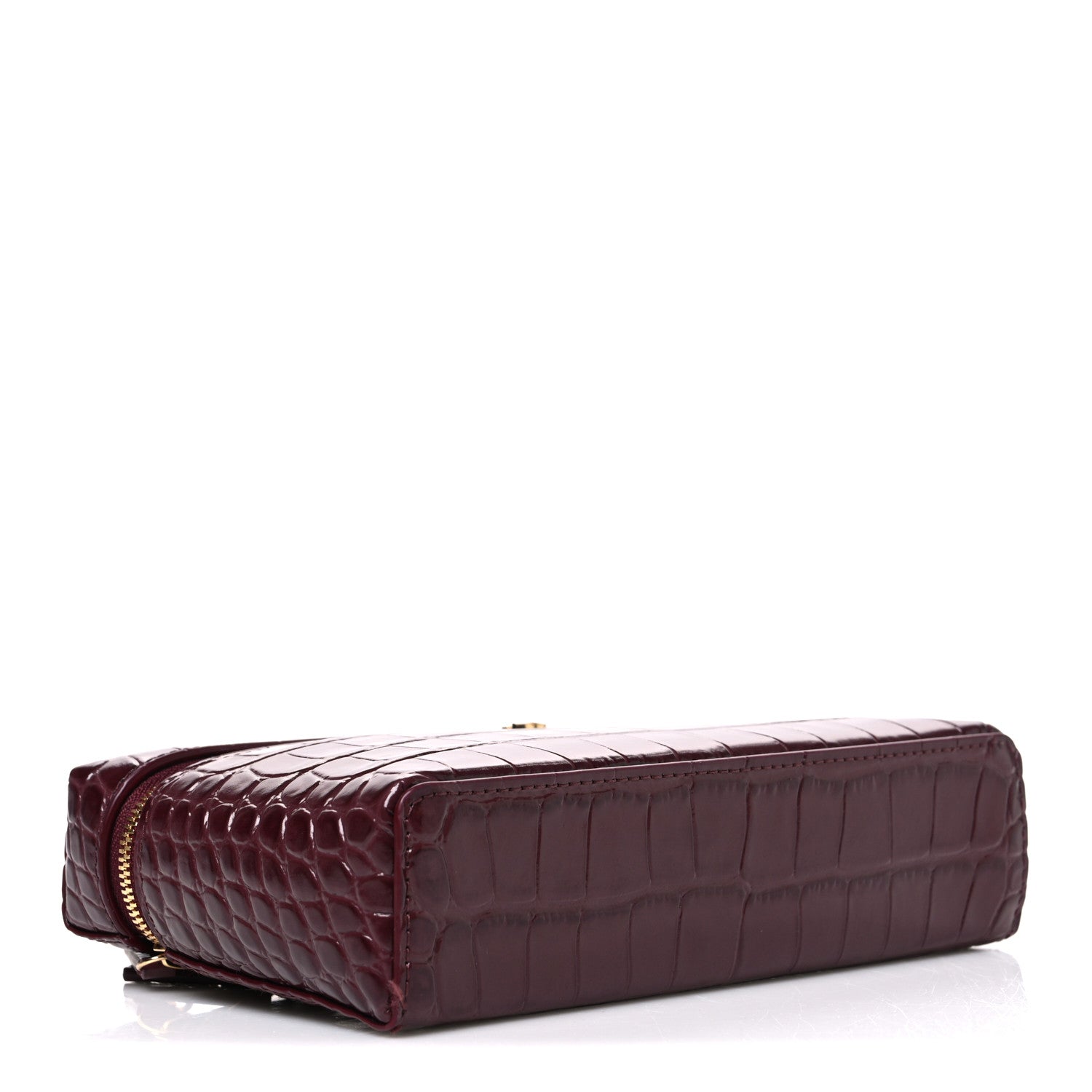Chanel Calfskin Crocodile Embossed Crococo Top Handle Slim Vanity Case With Chain Dark Burgundy 4 of 12