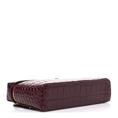 Chanel Calfskin Crocodile Embossed Crococo Top Handle Slim Vanity Case With Chain Dark Burgundy 4 of 12
