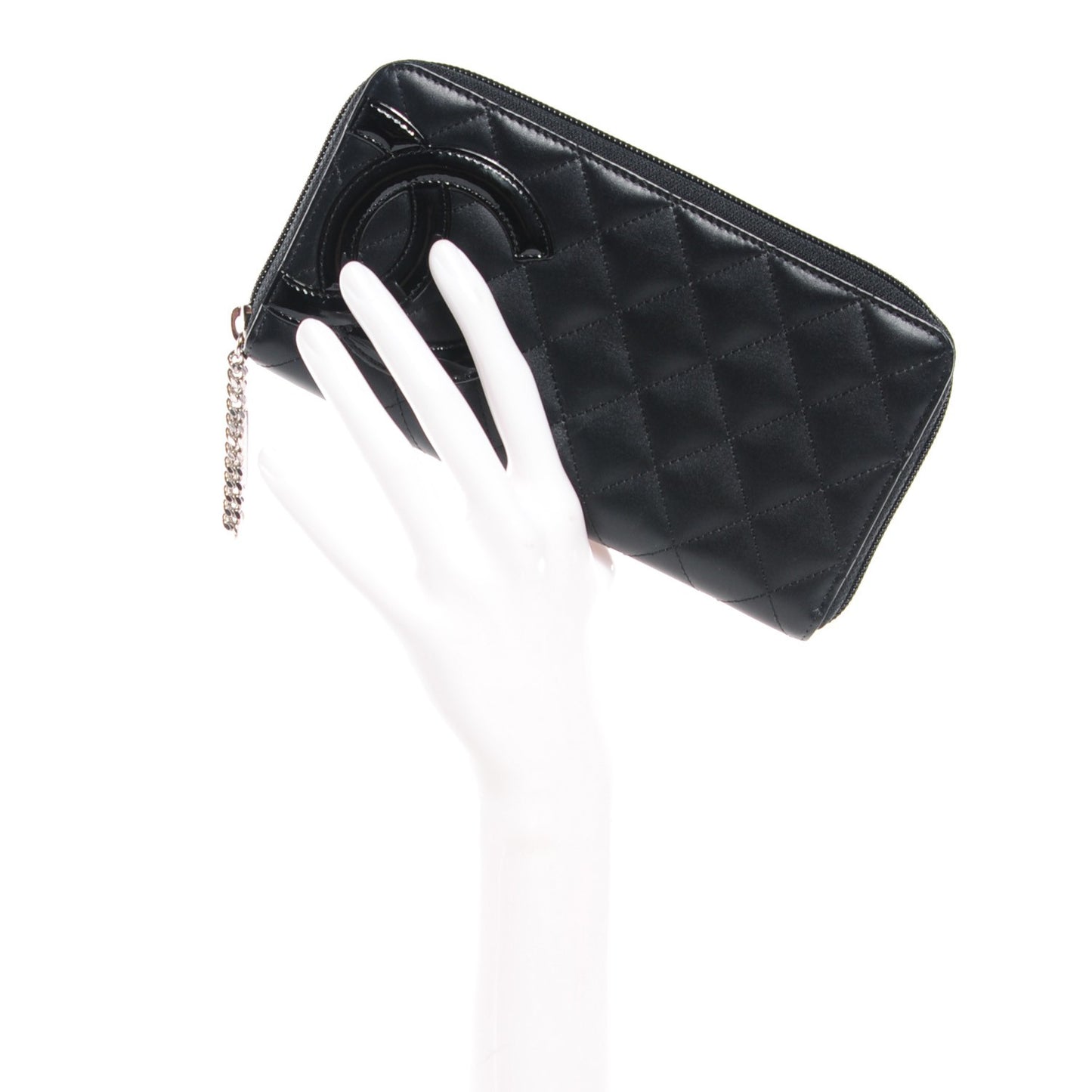 Calfskin Quilted Cambon Large Gusset Zip Around Wallet Black