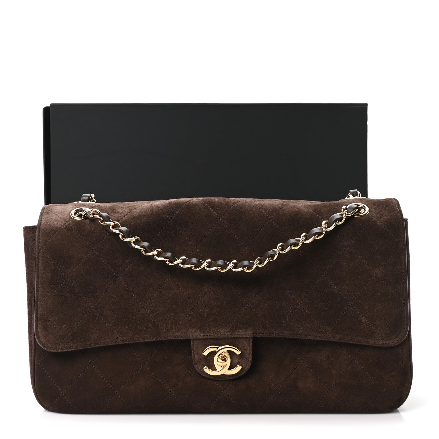 Suede Calfskin Small Souplissimo Maxi Flap Dark Brown