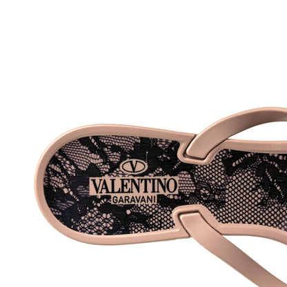 Valentino Garavani PVC Jelly Lace Print Bow Thong Sandals 41 Black Poudre 7 of 7