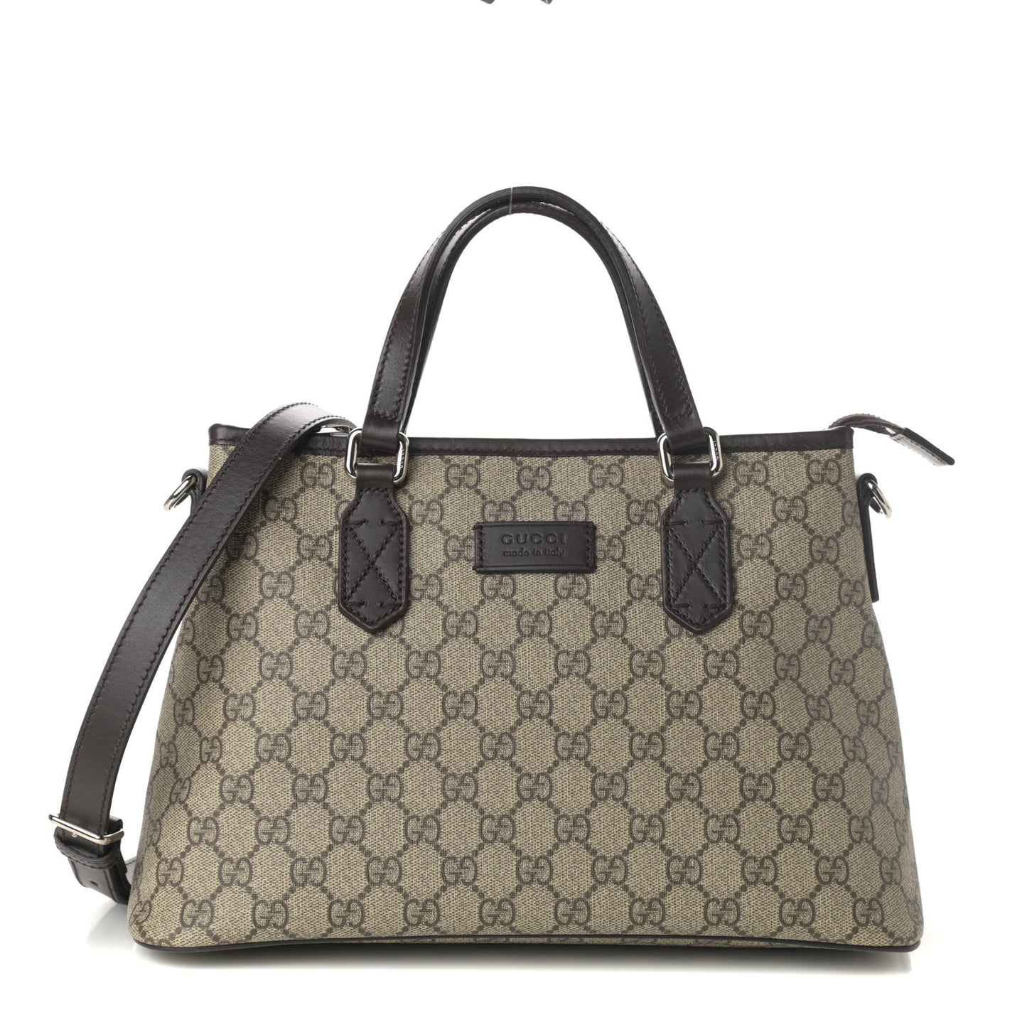 GG Supreme Monogram Small Zippered Tote Dark Brown