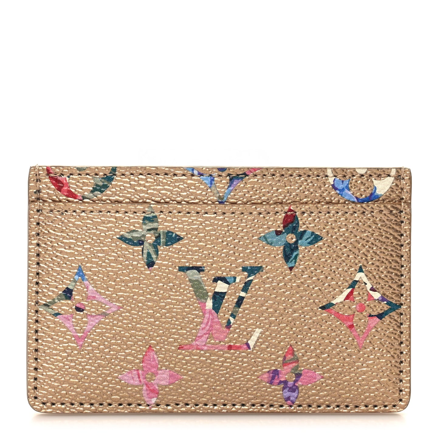 Metallic Monogram LV Garden Card Holder Gold