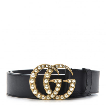 Gucci Moon Calfskin Pearl Double G 40mm Belt 110 44 Black Cream 1 of 6