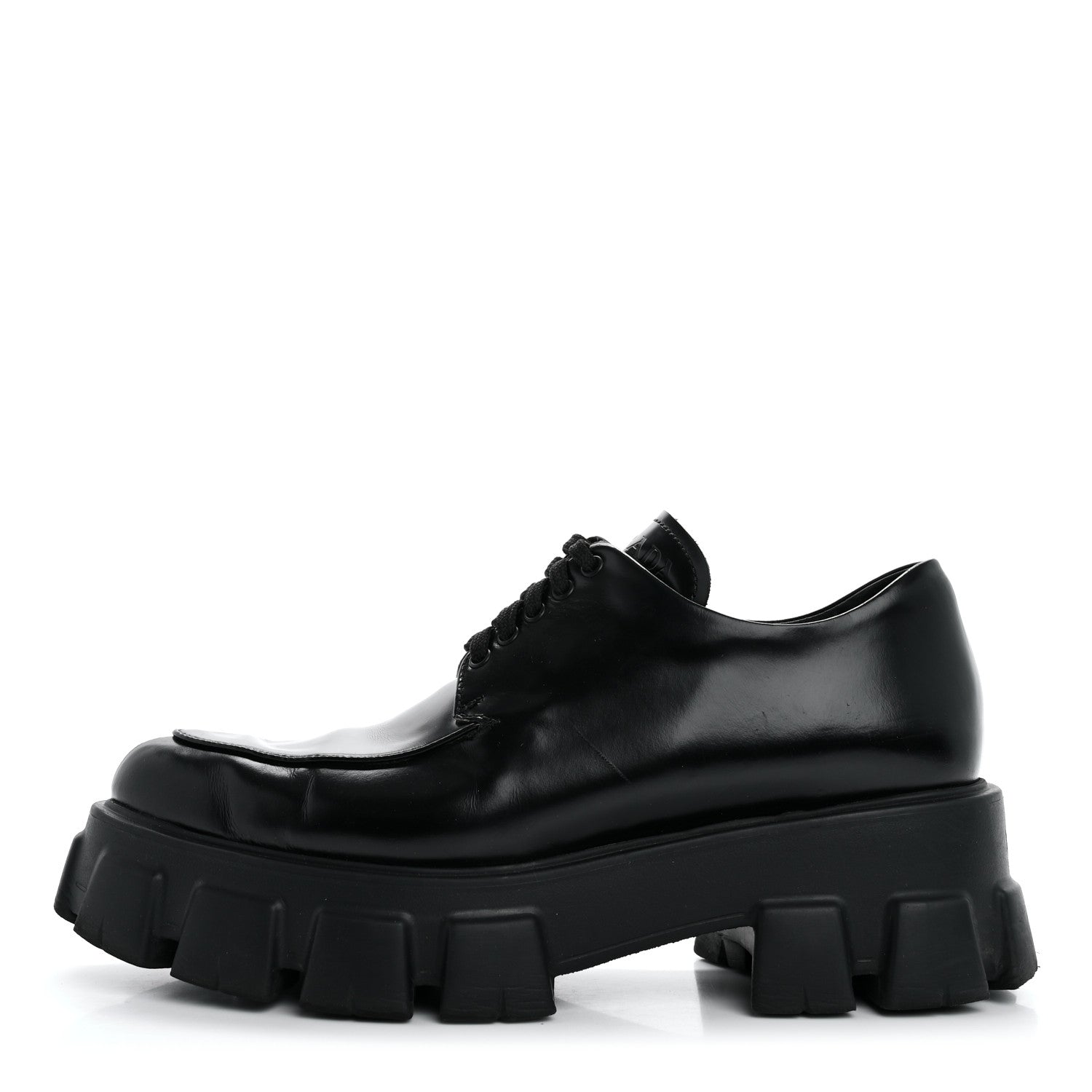 Prada Spazzolato Rois Monolith 55mm Derby Loafers 37.5 Black 1 of 13