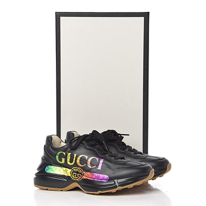Gucci Calfskin Iridescent Logo Womens Rhyton Sneakers 35 Black 8 of 8