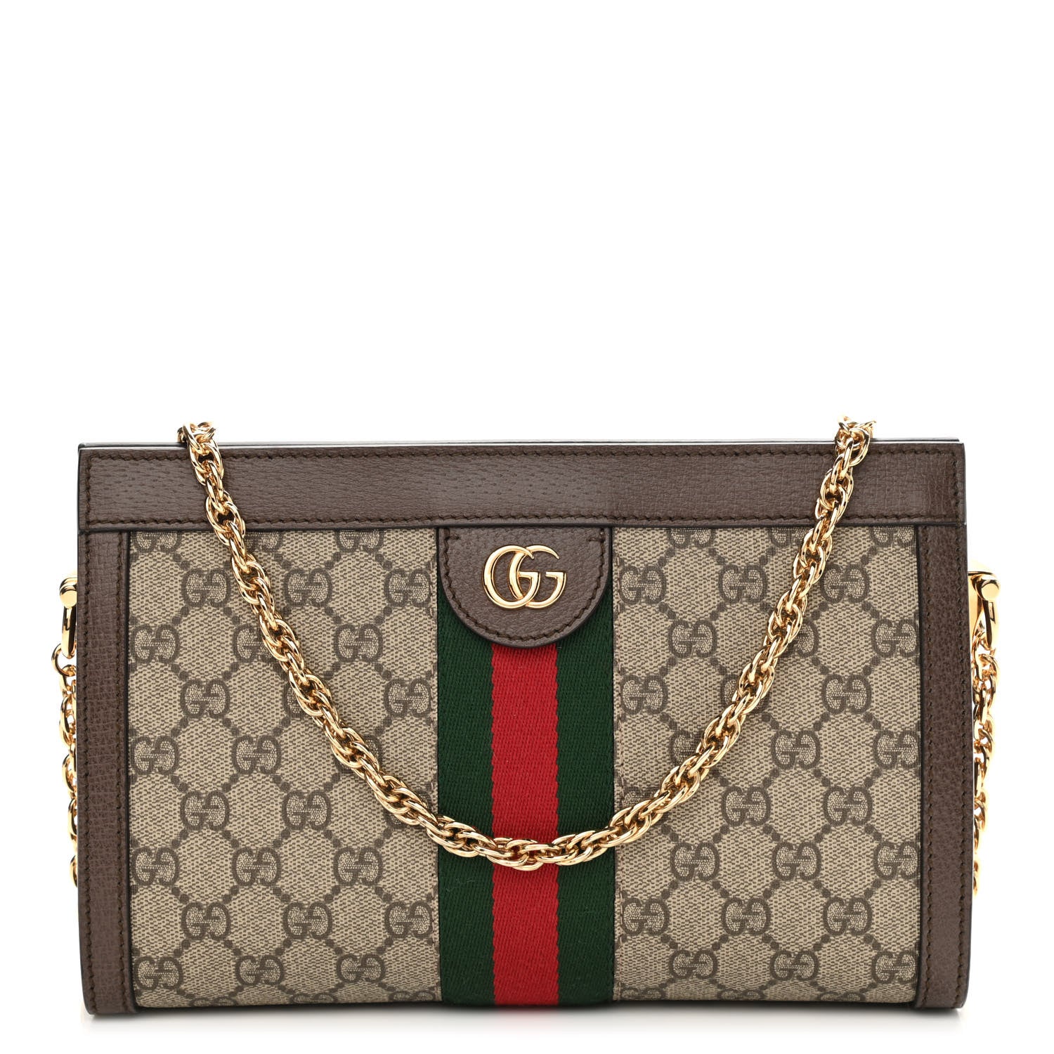 Gucci GG Supreme Monogram Web Small Ophidia Chain Shoulder Bag Brown 1 of 10