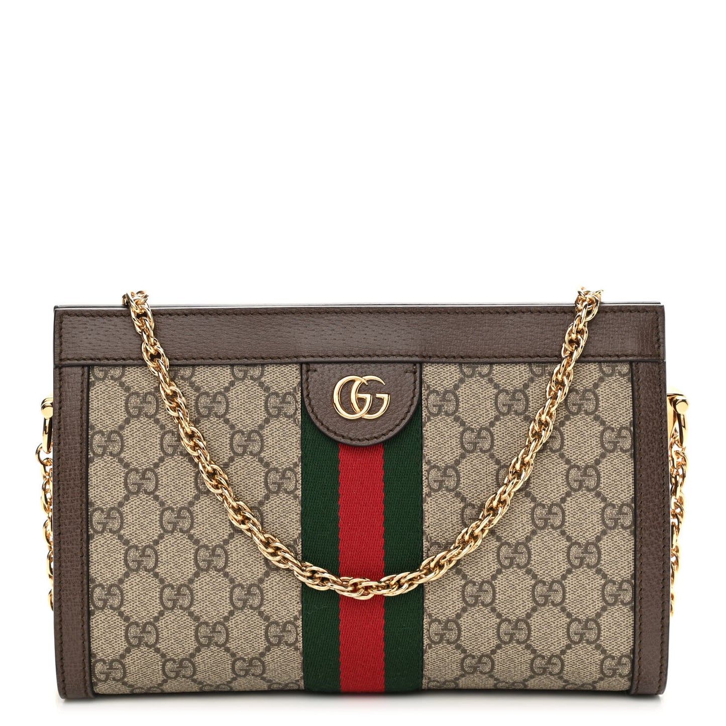 GG Supreme Monogram Web Small Ophidia Chain Shoulder Bag Brown